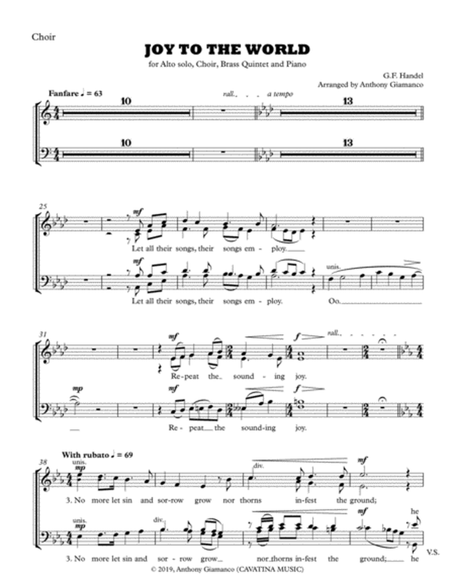 Joy to the World (alto solo, choir, piano, brass quintet) - CHOIR PART