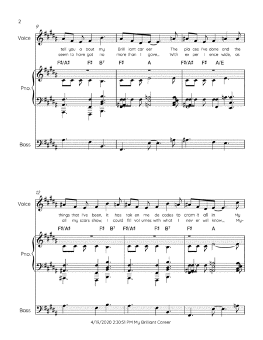 My Brilliant Career Piano, Vocal, Guitar scores gallery preview page 2