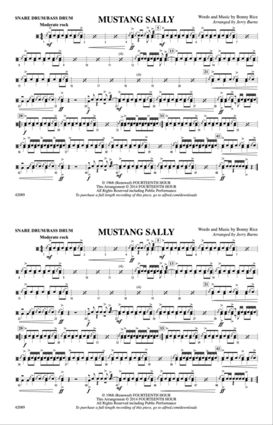 Mustang Sally: Snare Drum/Bass Drum Marching Band scores gallery preview page 1