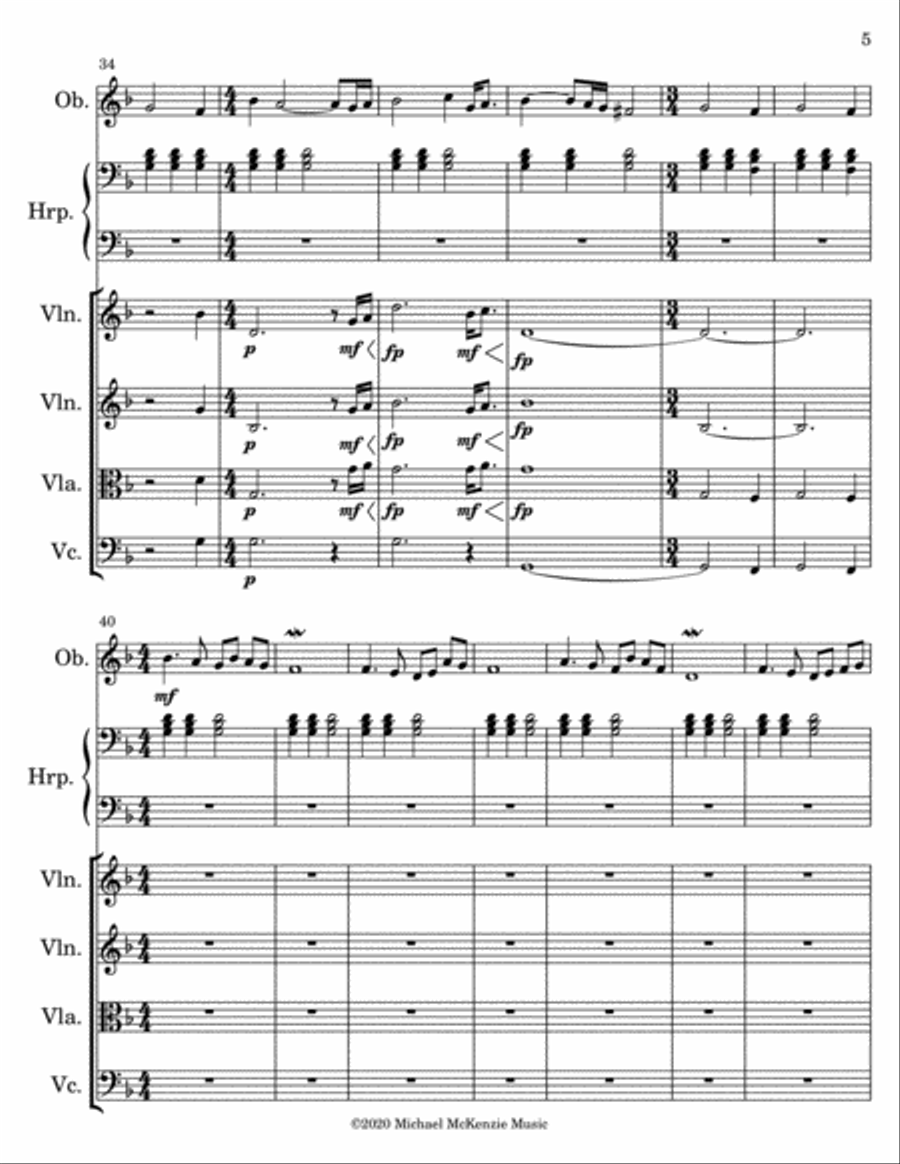Etude for Oboe, Harp, and String Quartet Small Ensemble scores gallery preview page 5