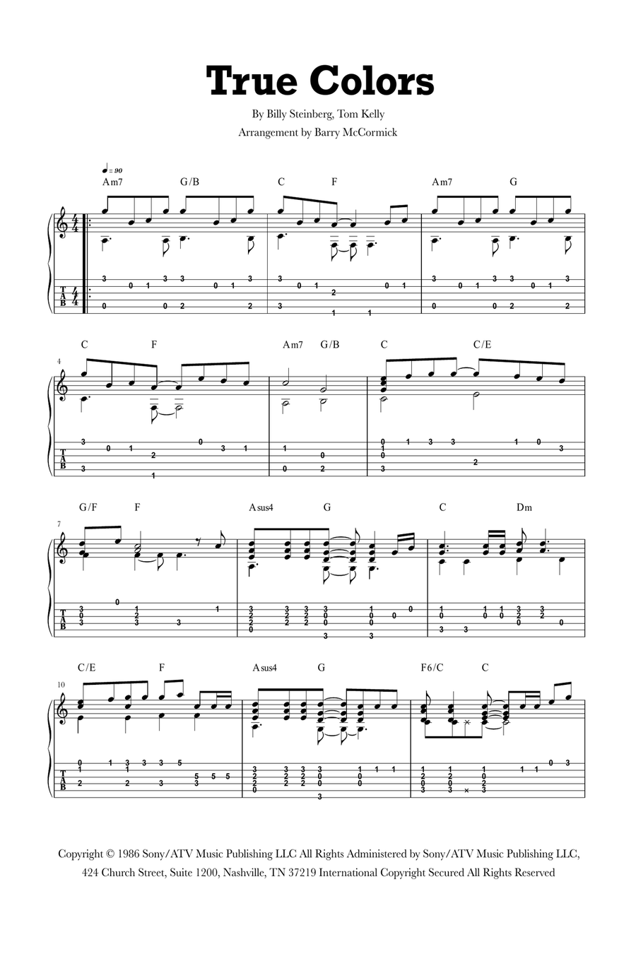 True Colors Guitar Tablature scores gallery preview page 1