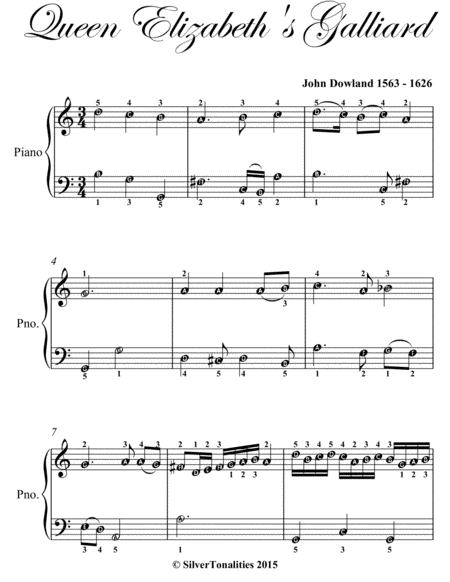 Queen Elizabeth's Galliard Easy Piano Sheet Music