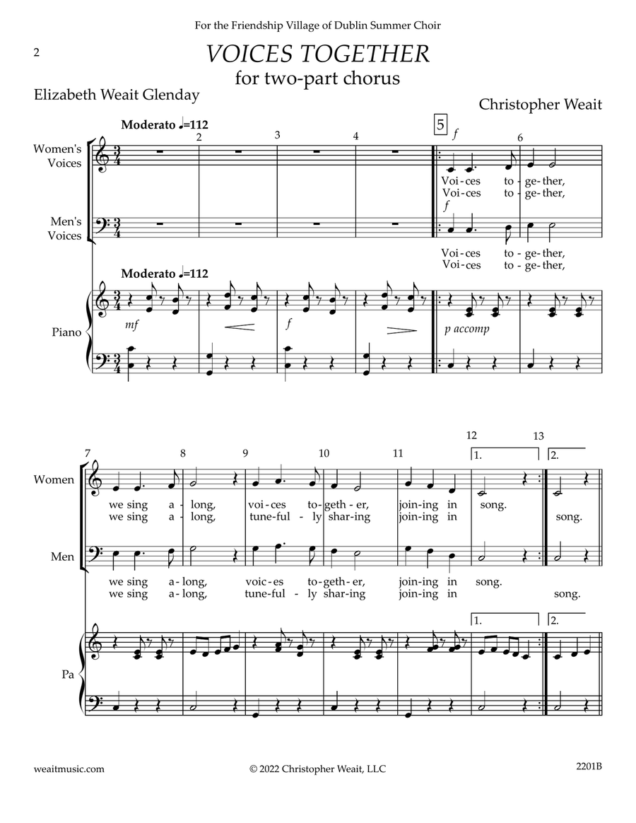 Voices Together for two-part chorus and piano (1'38) 2-Part scores gallery preview page 1