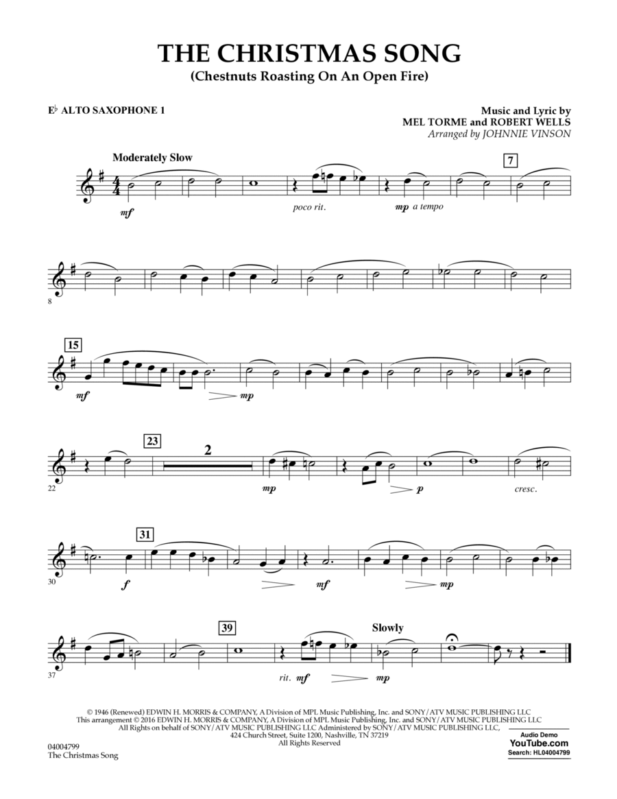 The Christmas Song (Chestnuts Roasting on an Open Fire) - Eb Alto Saxophone 1 Concert Band scores gallery preview page 1