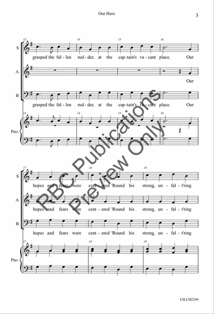 Our Hero (SAB) 3-Part scores gallery preview page 5