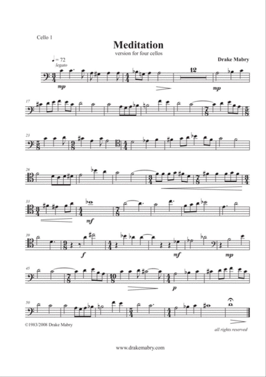 Meditation (Cello quartet) Cello scores gallery preview page 4
