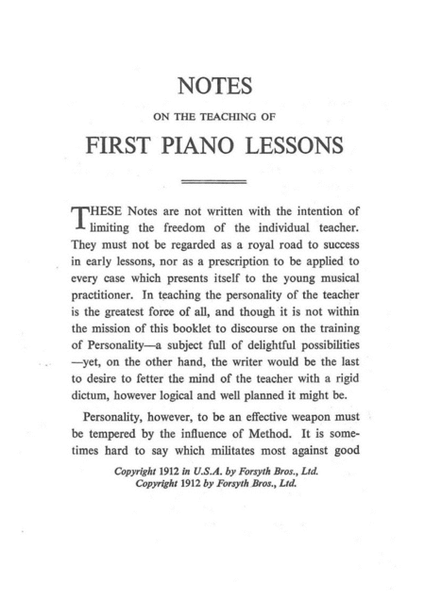 Notes on the Teaching of First Piano Lessons