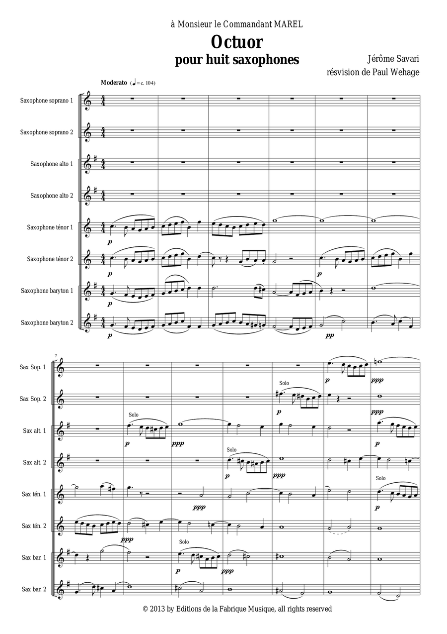 Jérôme Savari: Octet for SSAATTBB saxophone octet SSAATTBB scores gallery preview page 2