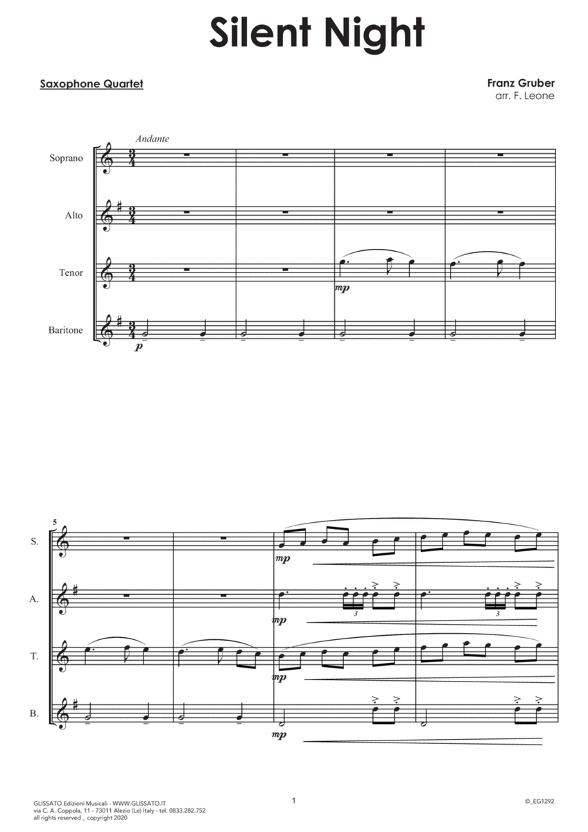 Silent Night - Sax Quartet (score & parts) image number null