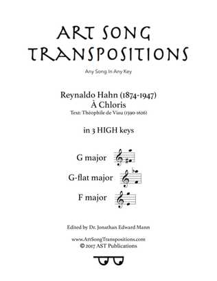 Book cover for HAHN: À Chloris (in 3 high keys: G, G-flat, F major)
