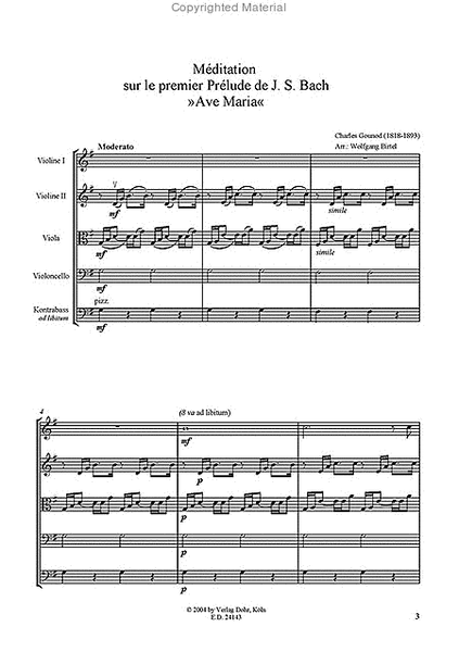 Méditation sur le premier Prélude de J.S. Bach G-Dur "Ave Maria" (für Streichquartett)
