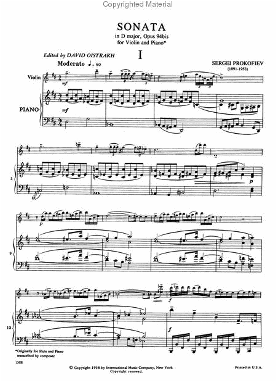 Sonata in D Major, Opus 94bis (for Violin and Piano) Violin Solo scores gallery preview page 3