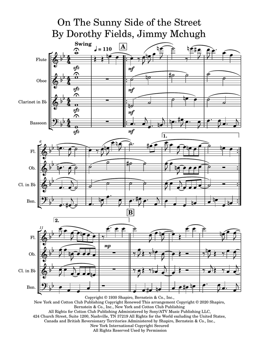 On The Sunny Side Of The Street Woodwind Quartet scores gallery preview page 1
