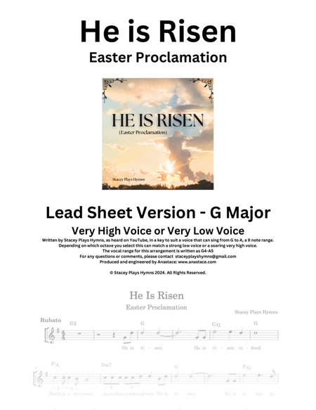 He is Risen (Easter Proclamation) [Lead Sheet G Major] image number null