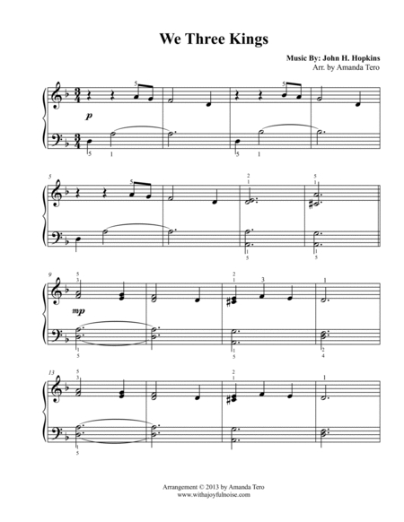 We Three Kings – Late Beginner/Elementary Christmas Piano Sheet Music Solo image number null