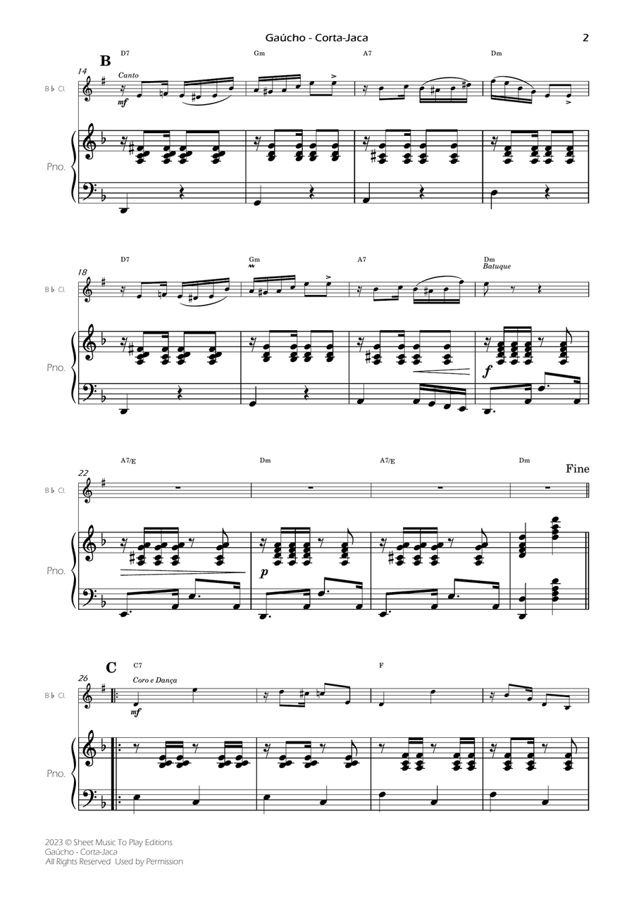 Gaúcho (Corta-Jaca) - Bb Clarinet and Piano - W/Chords (Full Score and Parts) B-Flat Clarinet scores gallery preview page 4