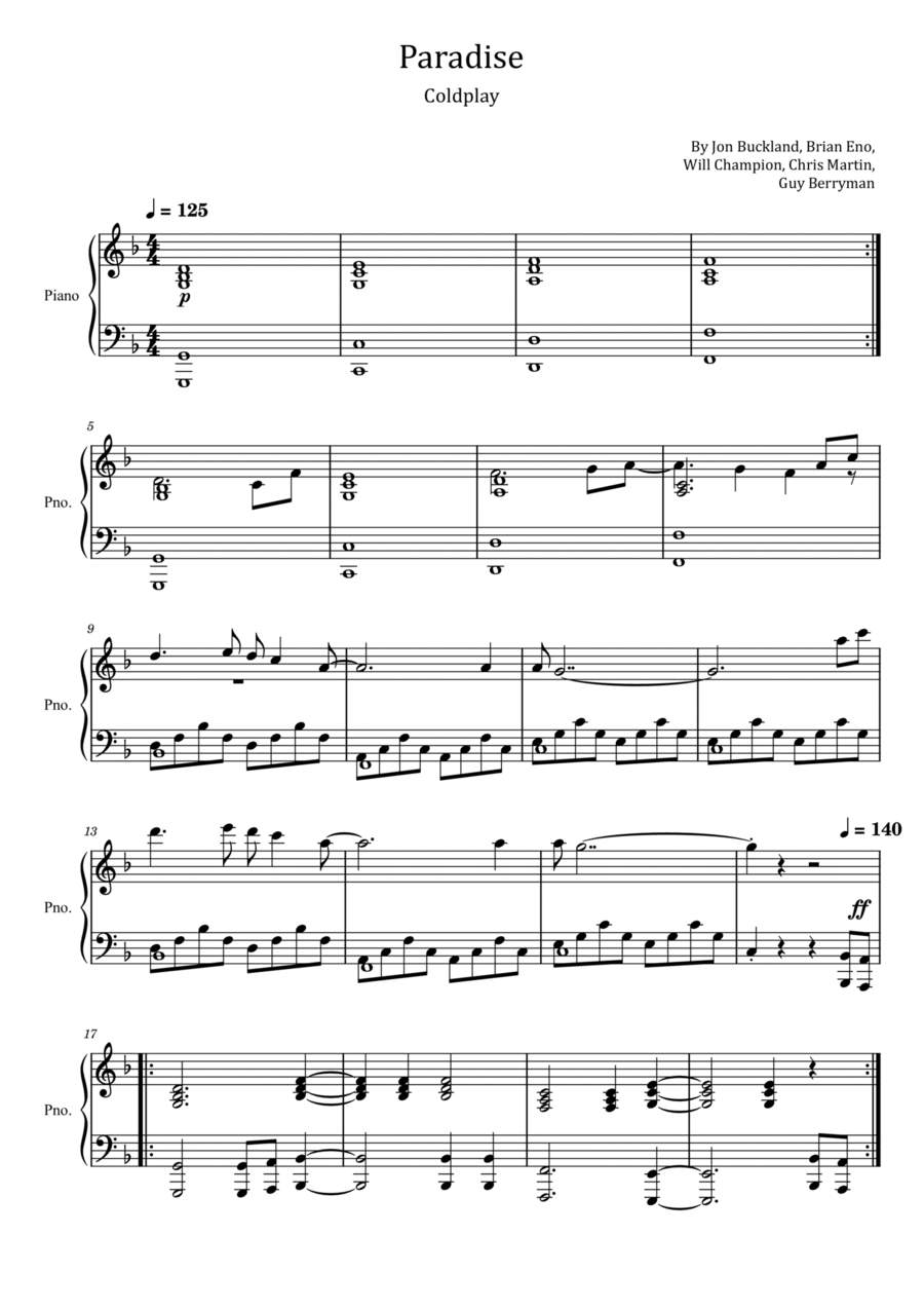 Paradise Piano Solo scores gallery preview page 1