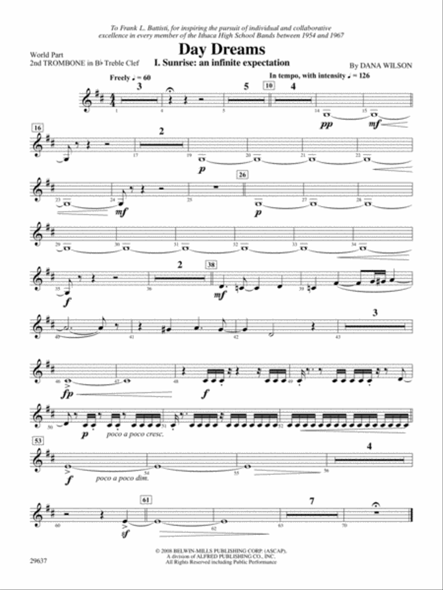 Day Dreams: (World Part) 2nd B-flat Trombone T.C. Concert Band scores gallery preview page 1