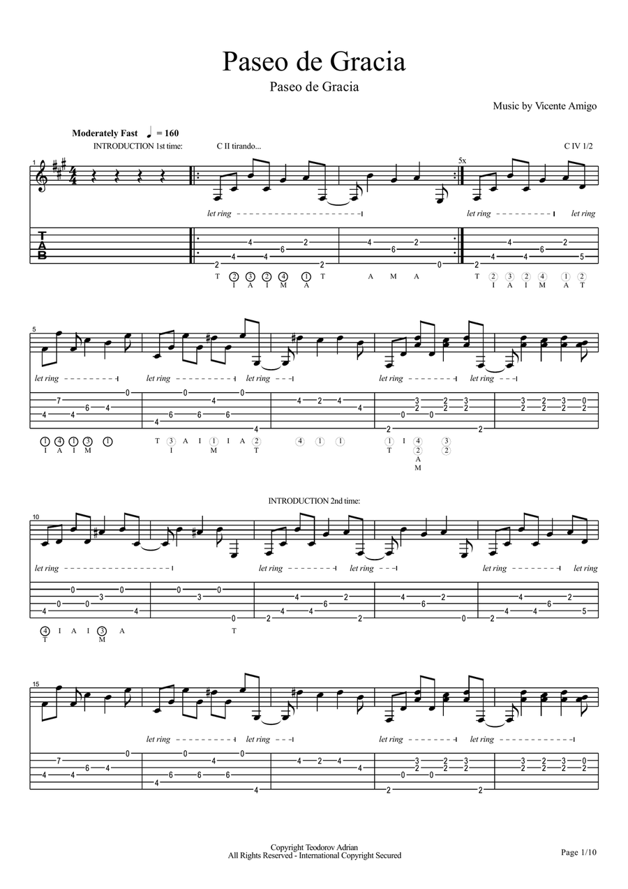 Vicente Amigo - Paseo de Gracia - 7 - Paseo de Gracia Acoustic Guitar scores gallery preview page 1