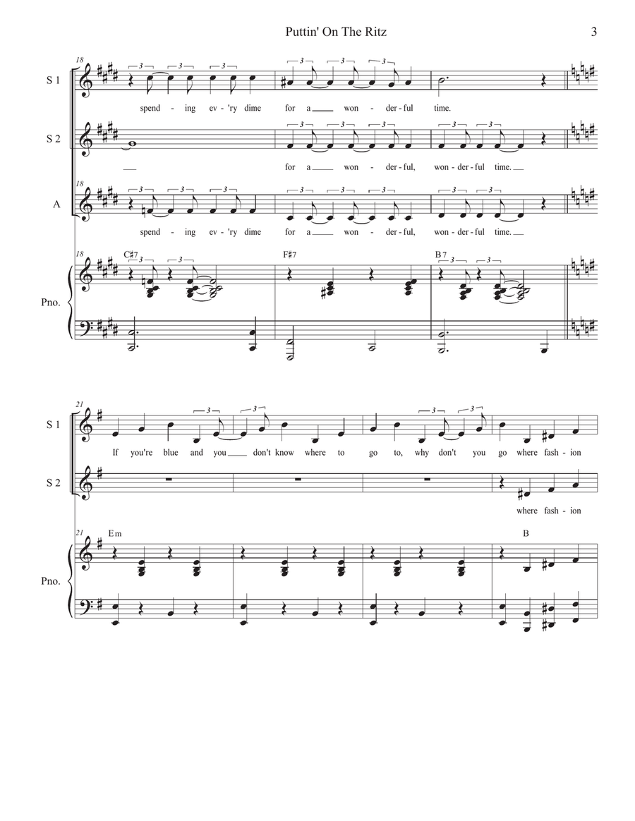 Puttin' On The Ritz (Vocal Trio - (SSA) SSA scores gallery preview page 3