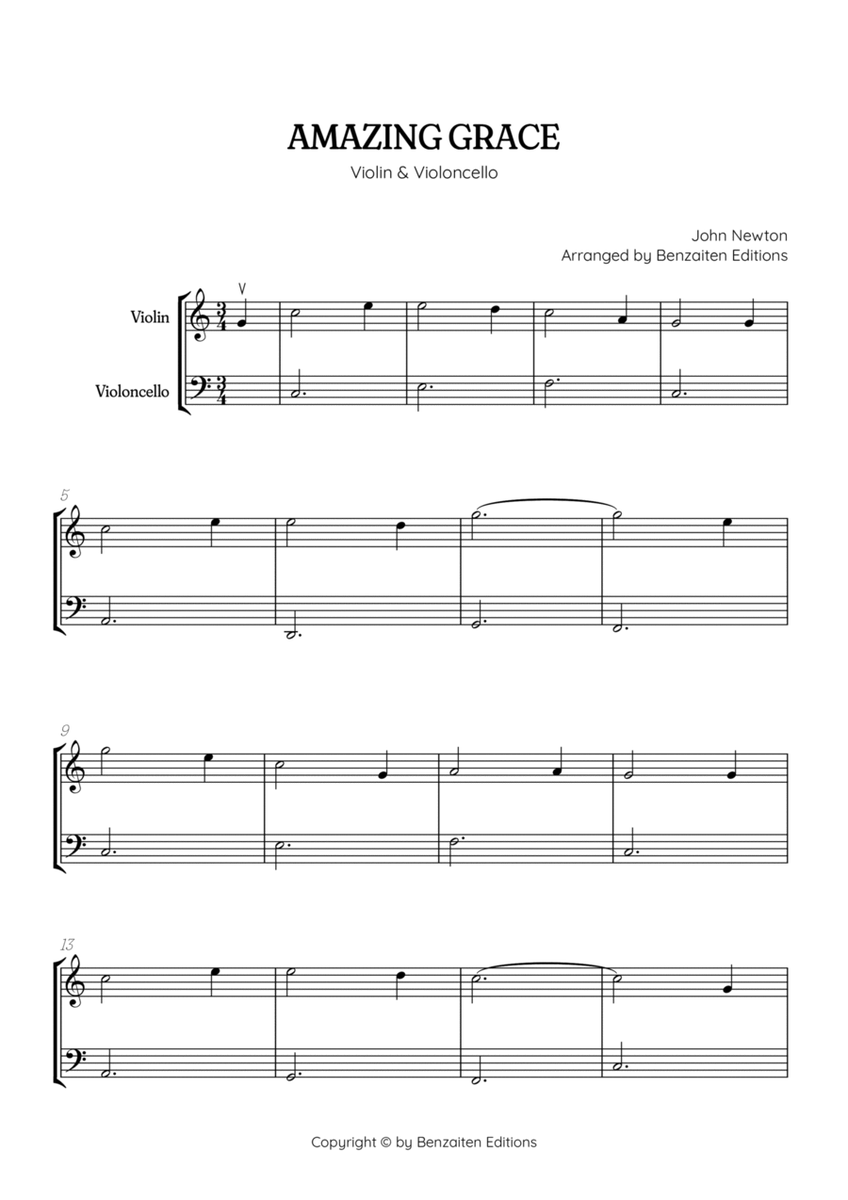 Amazing Grace • super easy violin and cello sheet music image number null