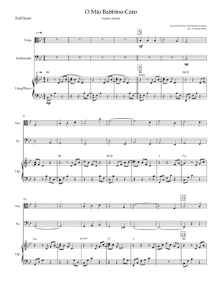 O Mio Babbino Caro (Puccini) for Viola, Cello & Harp/Piano with Chords