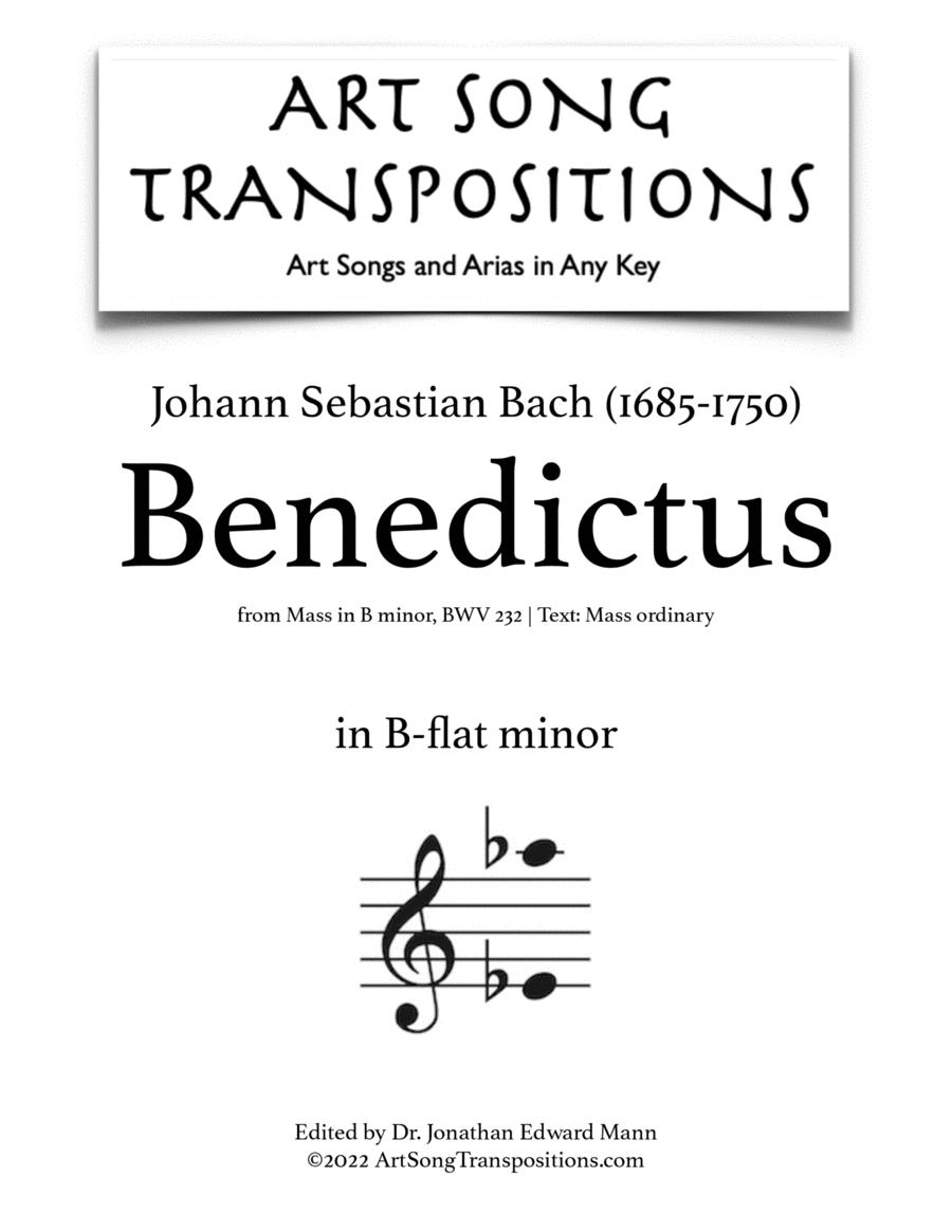 Book cover for BACH: Benedictus, BWV 232 (transposed to B-flat minor)