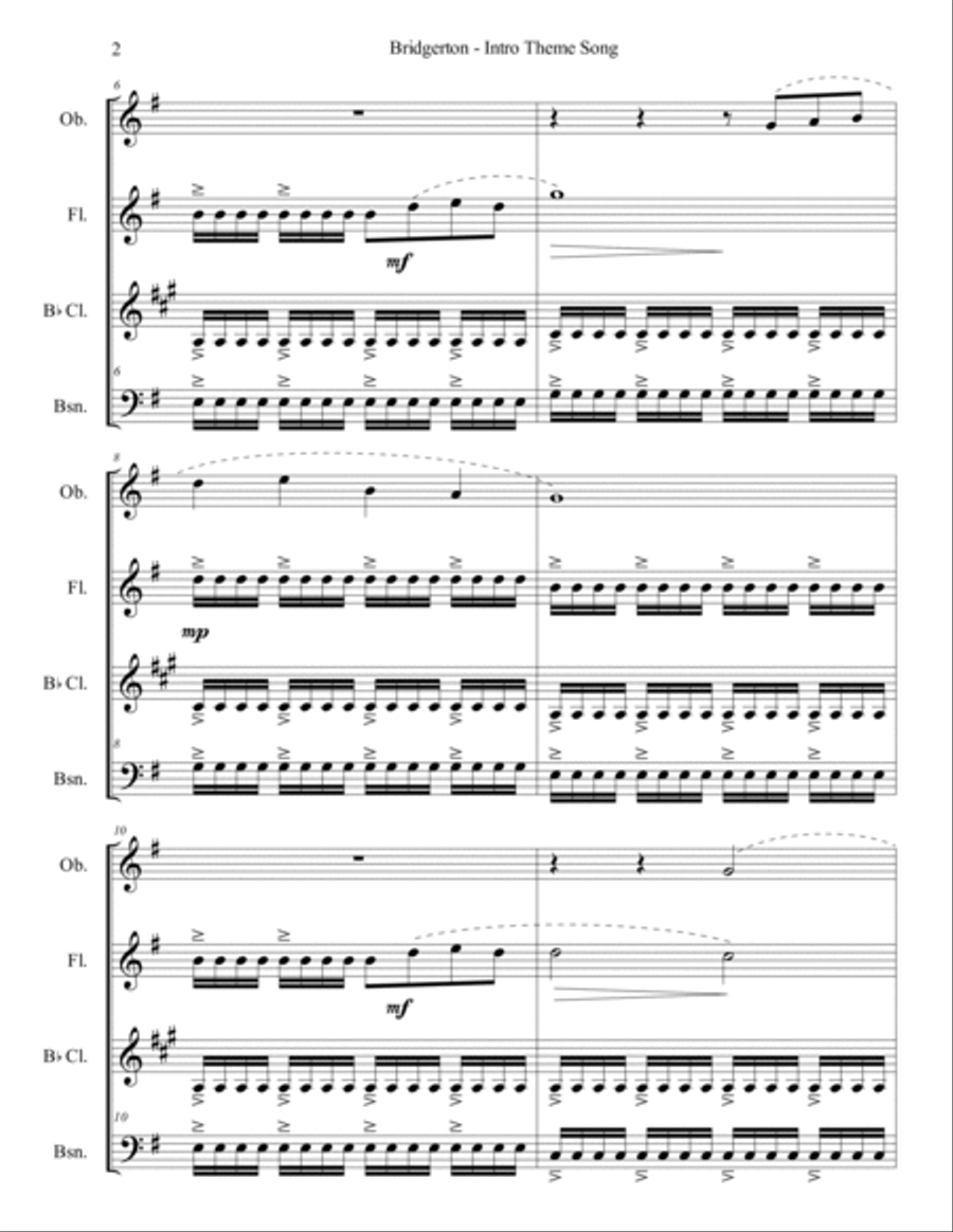 Bridgerton Theme Woodwind Quartet scores gallery preview page 2