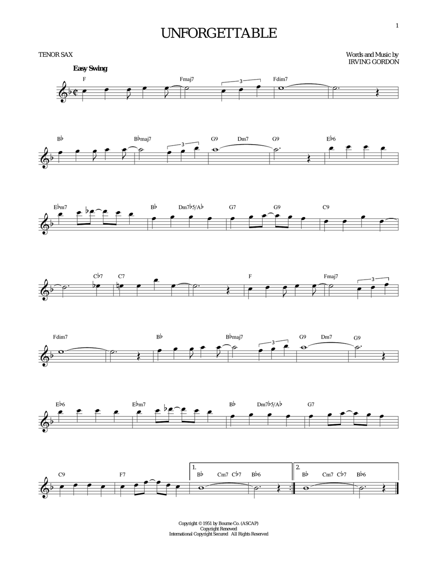 Unforgettable Tenor Saxophone scores gallery preview page 1
