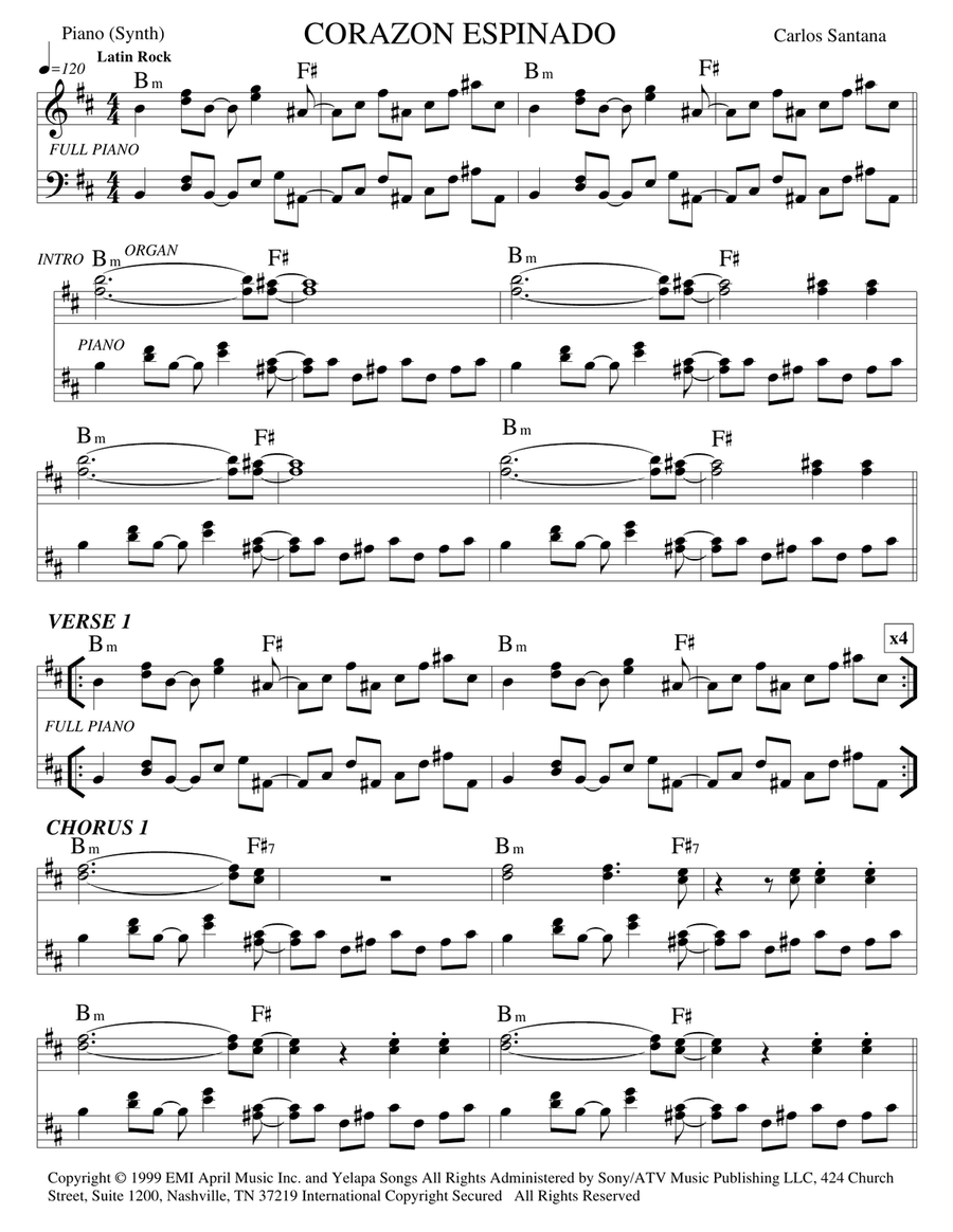 Corazon Espinado Piano Solo scores gallery preview page 1