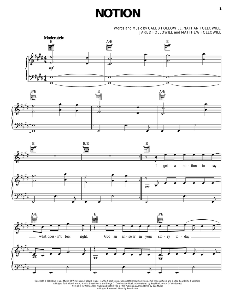 Notion Piano, Vocal, Guitar scores gallery preview page 1