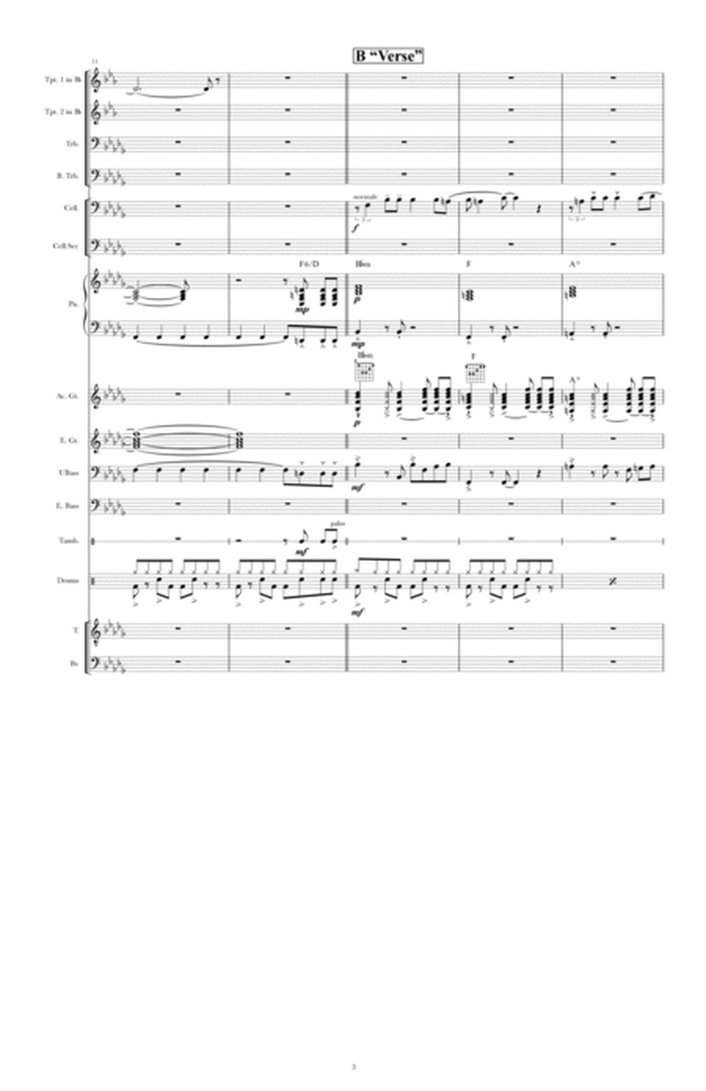 Bossa Bravado; Allegretto in Bb Minor; for Jazz Ensemble , Cello’s & Group Vocals image number null