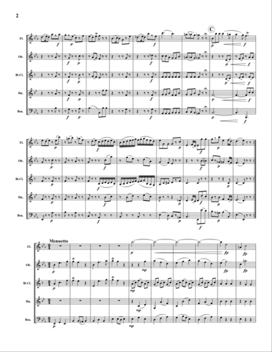 Divertimento No. 12 in Eb, K. 252 Woodwind Quintet scores gallery preview page 2