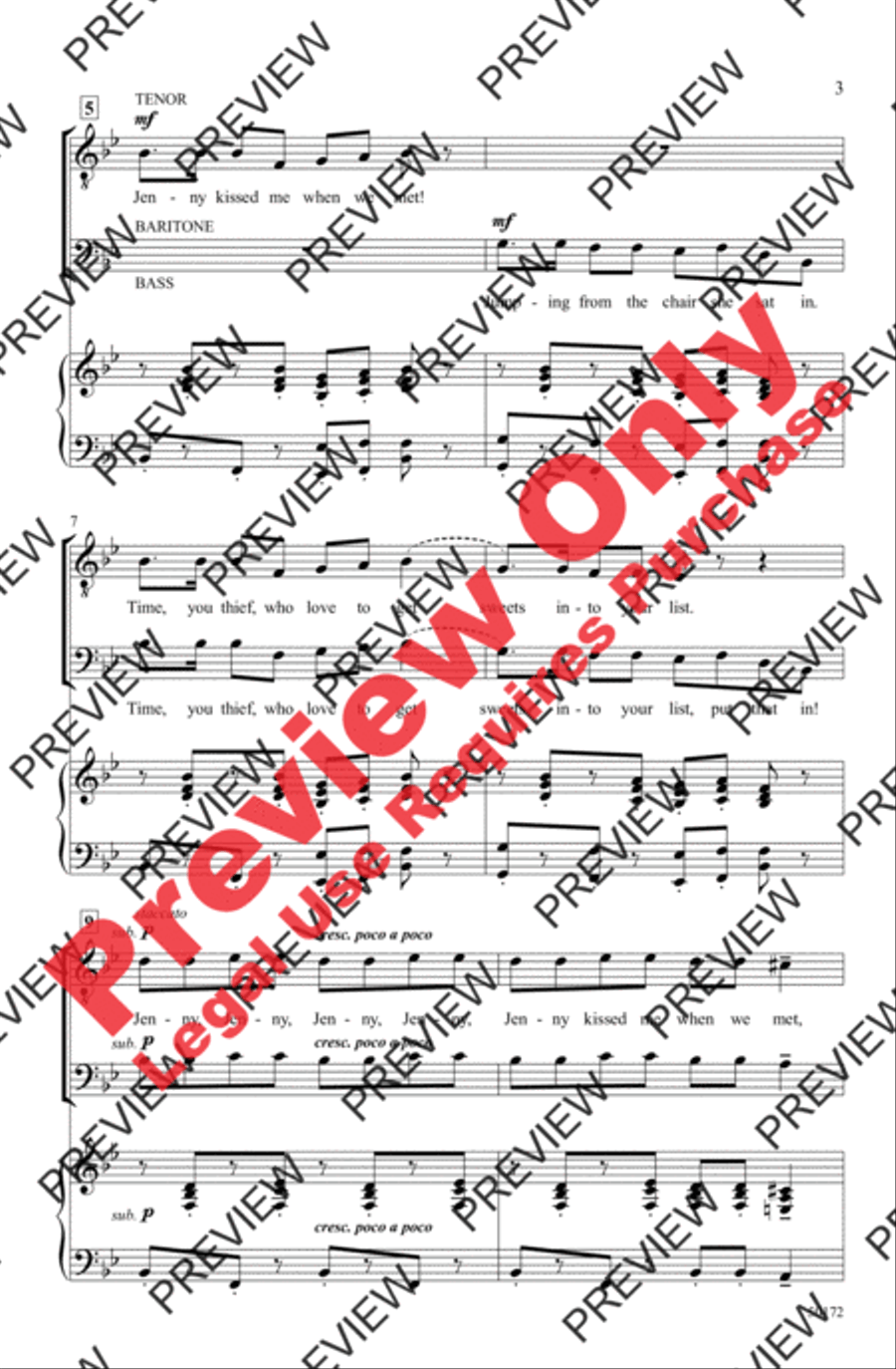 Jenny Kissed Me Jenny Kissed Me Men's Choir scores gallery preview page 3