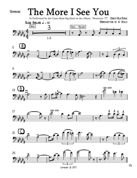 The More I See You (Solo Trombone Transcription - Al Grey) - COUNT BASIE, Transcription by Nick Roel image number null