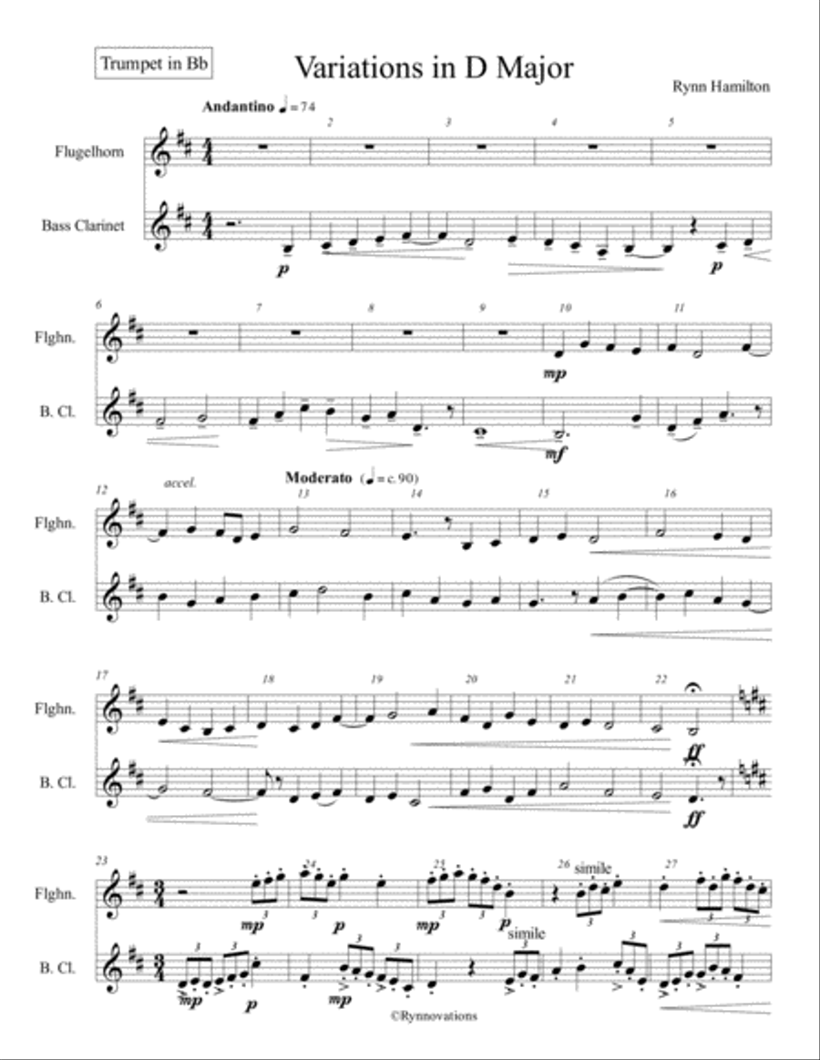Duet in D Major Duet in D Major Bass Clarinet scores gallery preview page 1