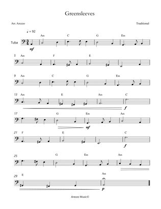 Greensleeves - Lead Sheet for Tuba Melody and Chords