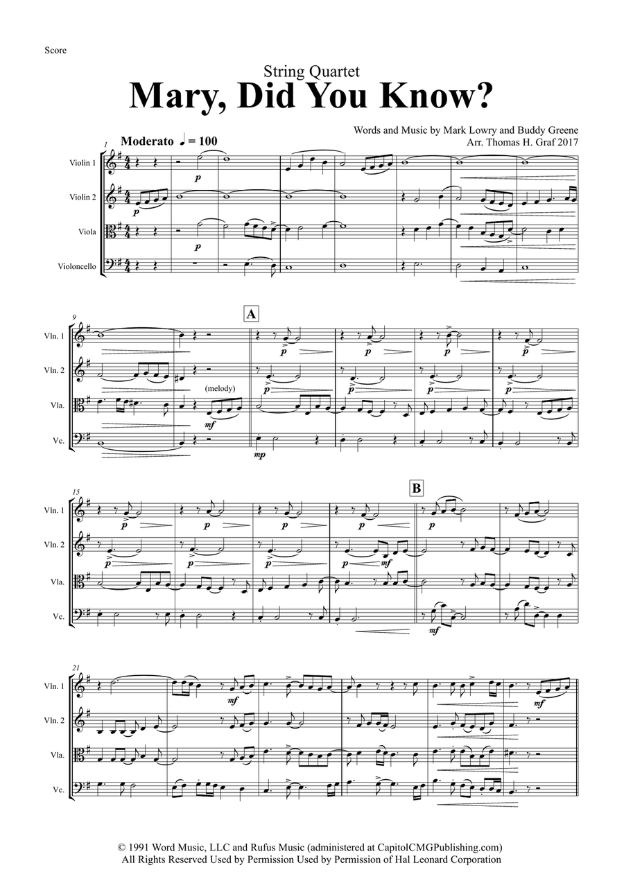 Mary, Did You Know? String Quartet scores gallery preview page 1