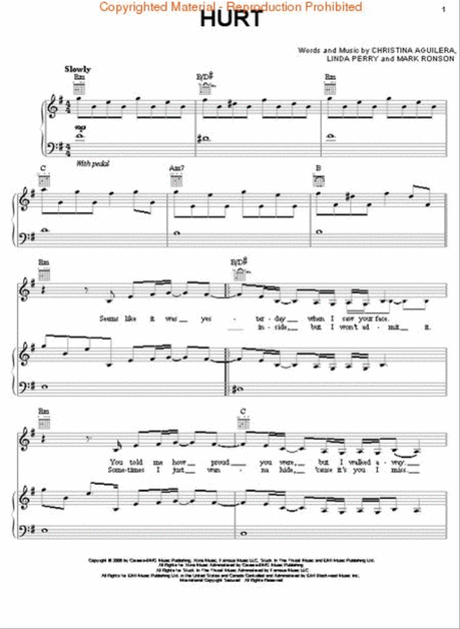 Hurt Piano, Vocal, Guitar scores gallery preview page 2