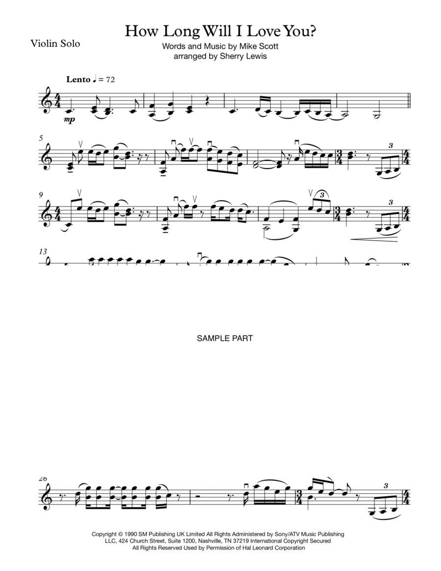 How Long Will I Love You Violin Solo scores gallery preview page 1