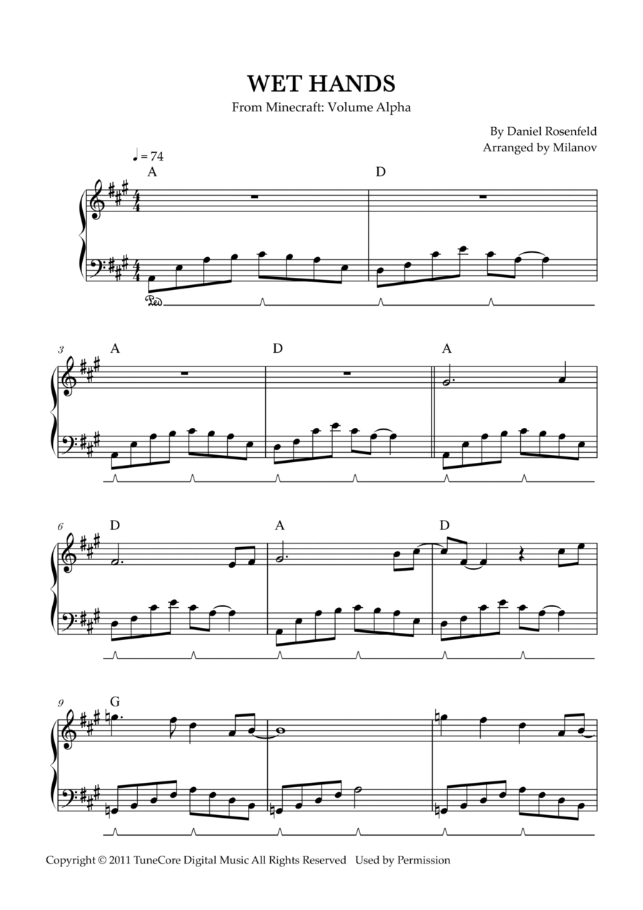 Wet Hands Piano Solo scores gallery preview page 1