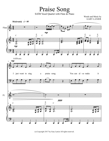 PRAISE SONG (SATB Vocal Quartet with Flute & Piano) image number null