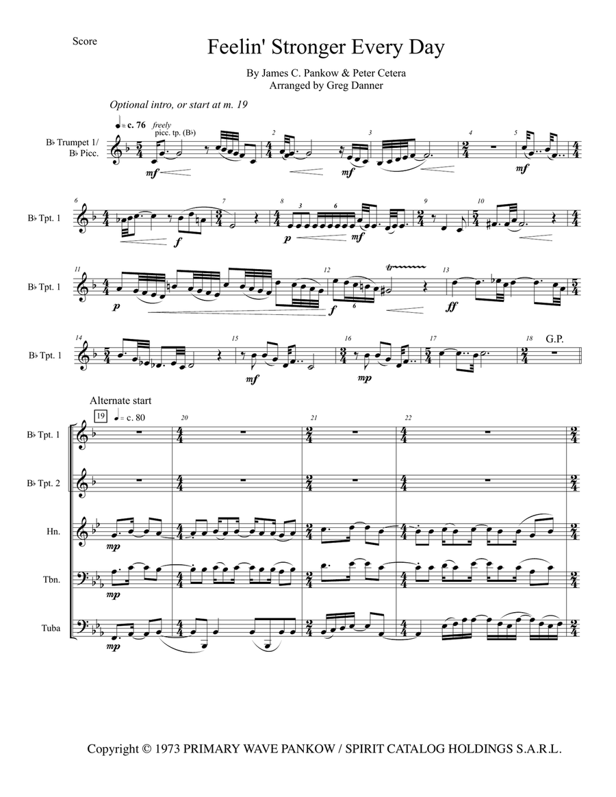 Feelin' Stronger Everyday Brass Quintet scores gallery preview page 1