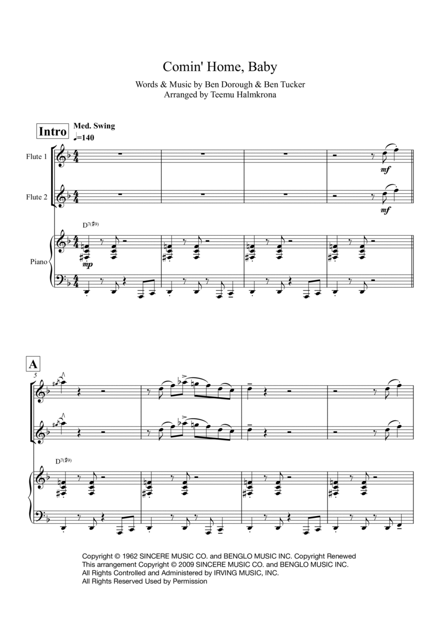 Comin' Home Baby Comin' Home Baby Woodwind Duet scores gallery preview page 1
