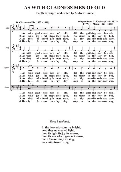 As With Gladness Men Of Old A Cappella SATB image number null