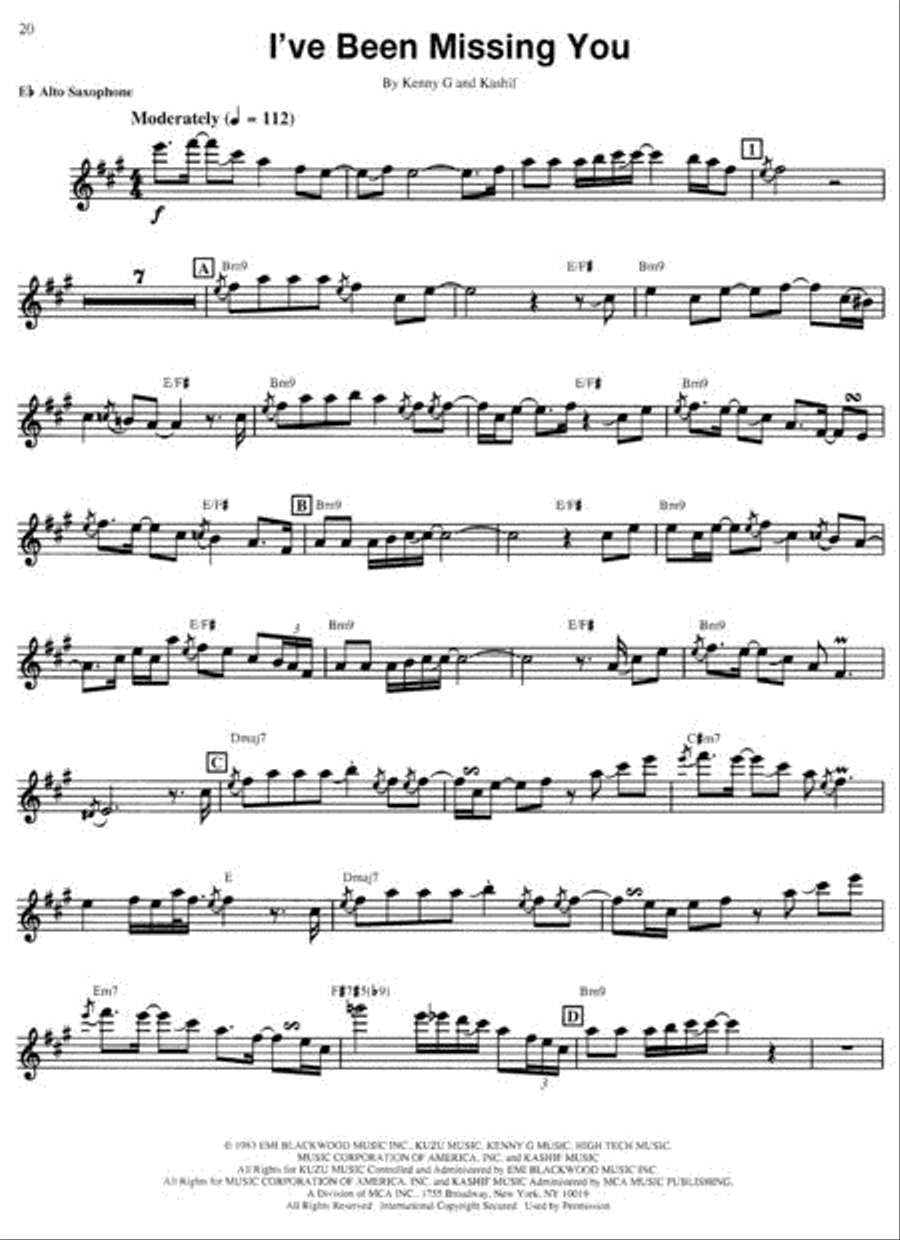 Kenny g alto store sax sheet music