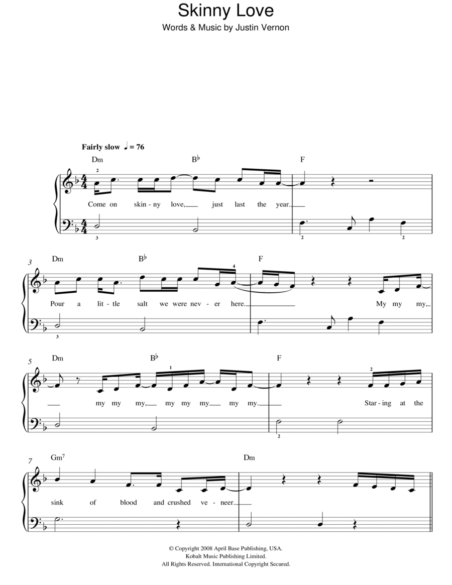 Skinny Love Easy Piano scores gallery preview page 1