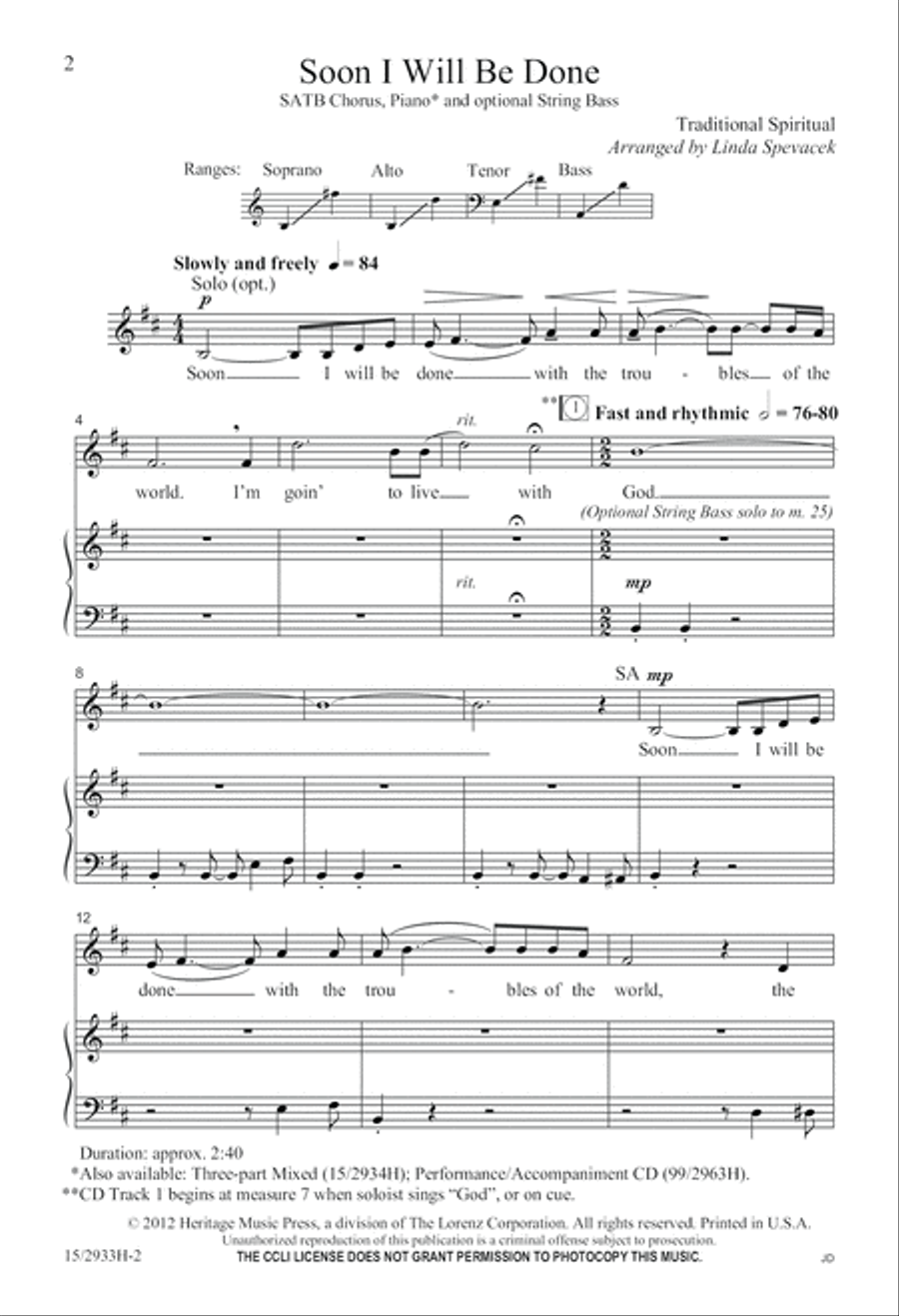 Soon I Will Be Done Soon I Will Be Done 4-Part scores gallery preview page 2