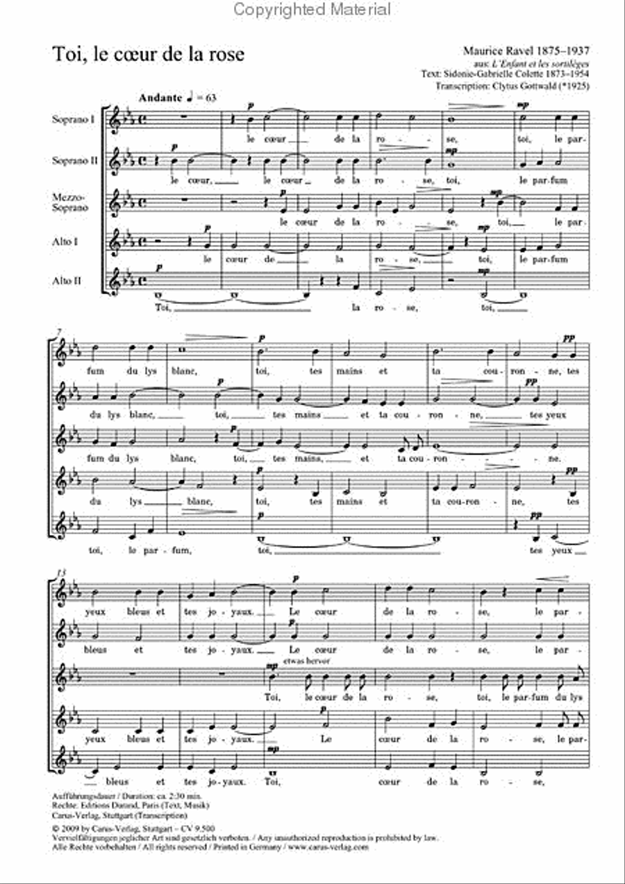 Toi, le ceur de la rose Women's Choir scores gallery preview page 2