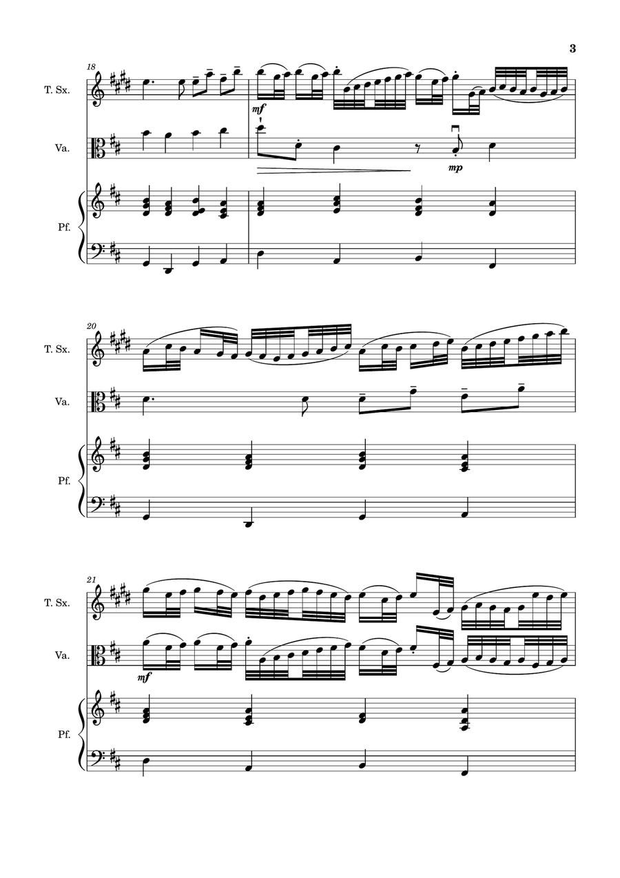 Canon in D Major, P.37; T.337. T. Sax, Viola, and Piano. Score and Parts. Chamber Music scores gallery preview page 3
